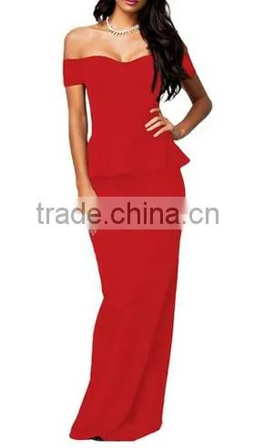 Women's Drop Shoulder Glamorous Peplum Maxi Dress