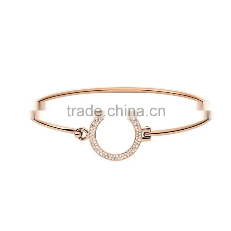 Stainless steel openable wire crystal rose gold bangle