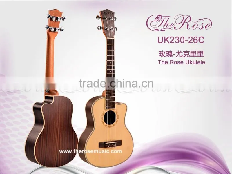 26 inch cutaway ukulele china high quality cheap wooden guitar (UK230-26C)