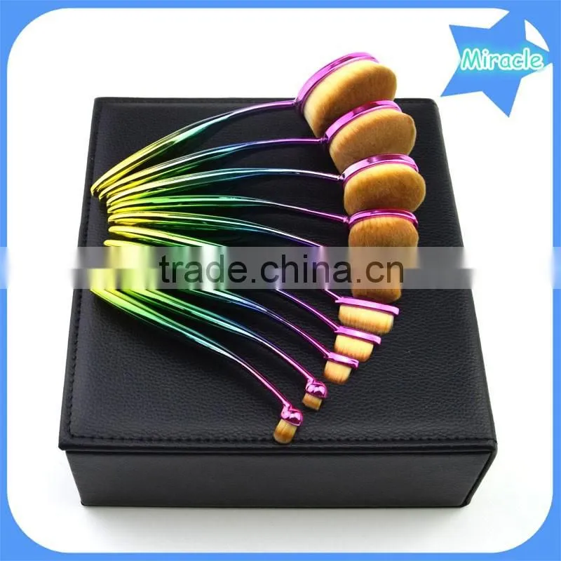 2016 Hot 10pcs rainbow color privalte label oval multi-purpose makeup brush with make up brush box