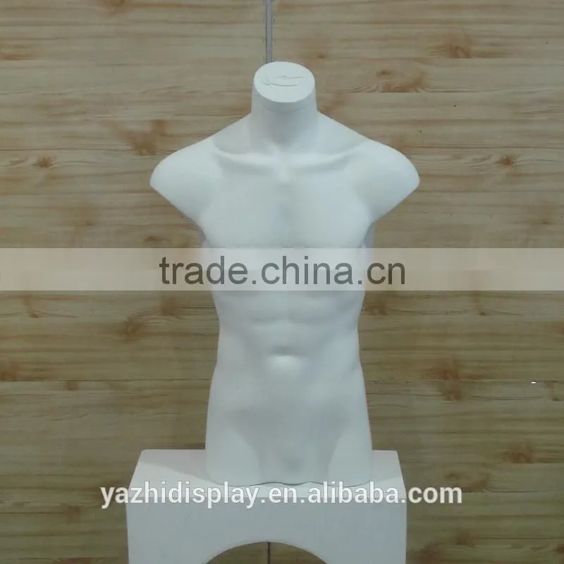 Displaying fiberglass half body male and female mannequin torso