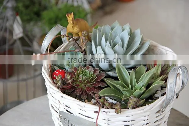 Handcrafts round white wicker baskets for plants white handles