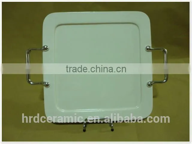 Square stock ceramic plate with handle for home decoration