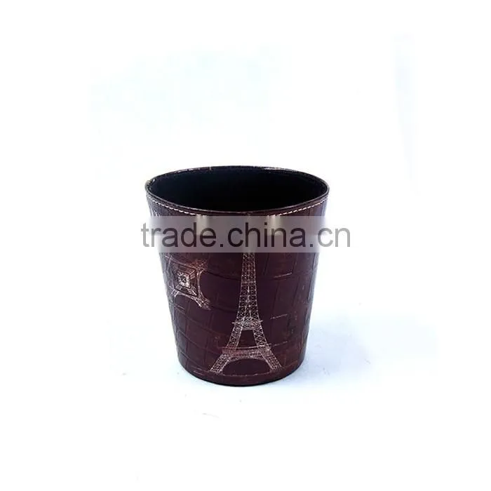 Newest The Statue Print Waste Bin Faux Leather Open Top Trash Can