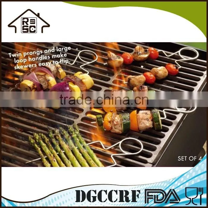 NBRSC Reliable Factory Tool Set BBQ Grill Double Raft Grill Skewers Set of 4 BBQ Tool Set