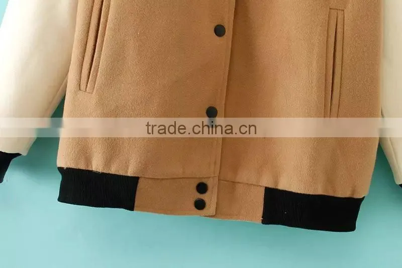 Women Loose Wool Color Matching Baseball Uniform Coats Cheap Clothes Watercolor Crochet College Sports Jackets Wholesale