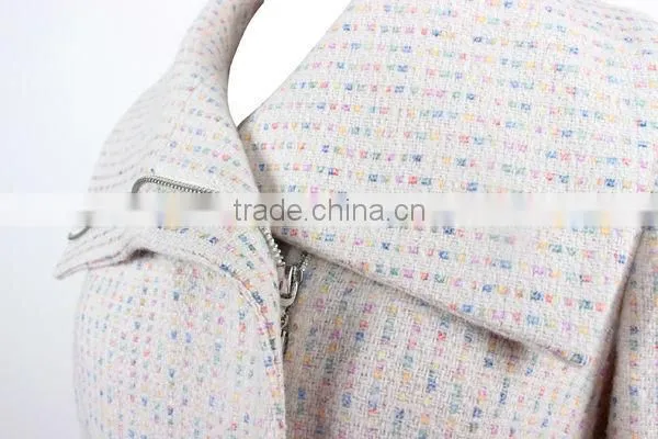 Ladies' fashion polyester jacquard long sleeves silver long zipper short slim style spike jacket