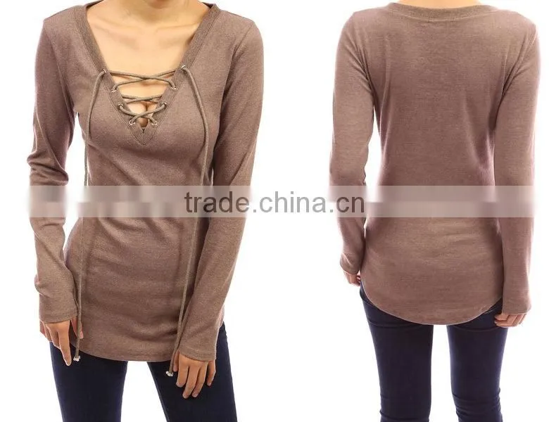 2016 colorful v neck sex women clothing with long sleeve