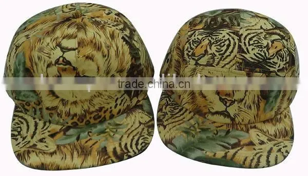 Custom animal pattern blank 5 panel hat wholesale with flat bill