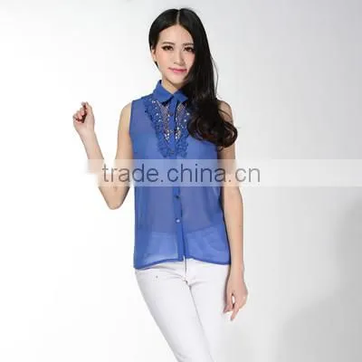 New Design Sleeveless See Through Royal Chiffon Tops