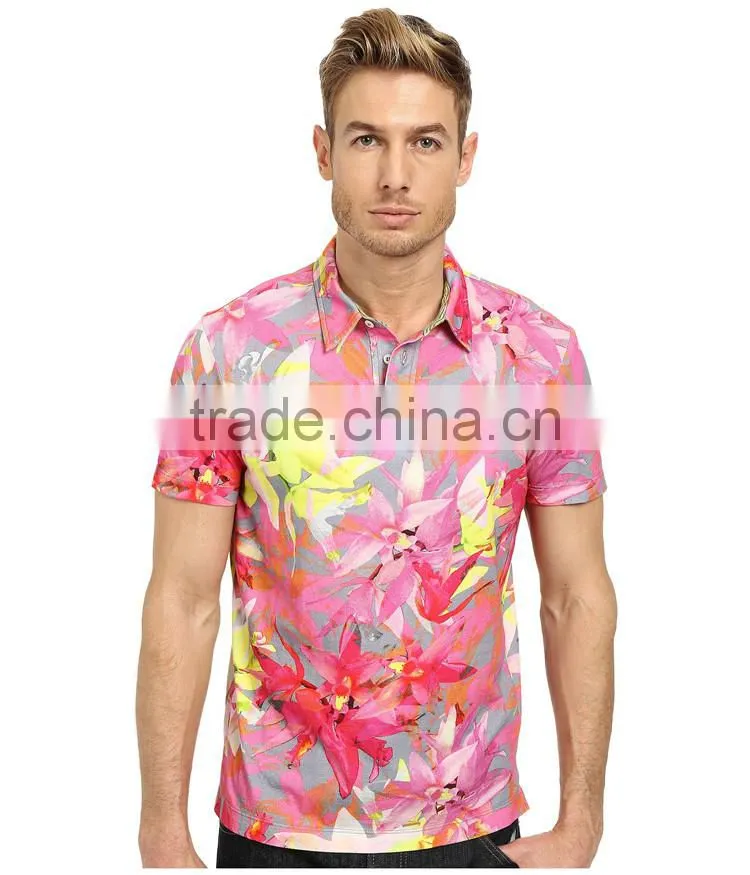 Latest design sublimated full summer flower printed polo shirt 100% polyester polo shirt
