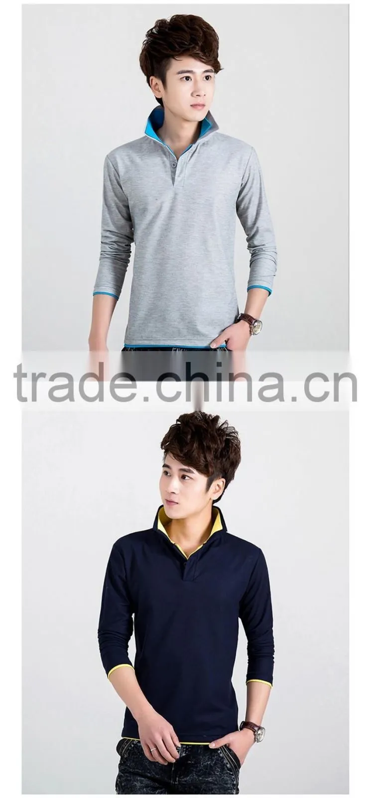 new fashion solid color mens polo shirt, long sleeve turn down collar polo shirt, slim fit quick dry polo shirt for men