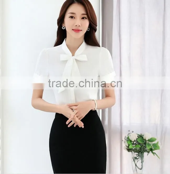 Women white formal uniform shirts designs/ladies formal shirt design