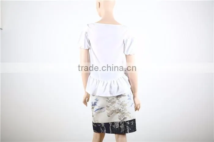 short sleeve casual white women plain blouse designs with pleated hem