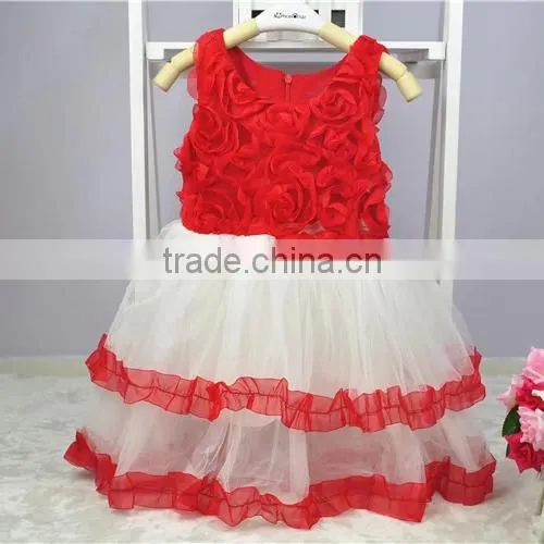 2016 New Girl Dress Rose Three Layers Tutu Princess Dresses Child Clothing Kids Product Free Shipping GD40731-13