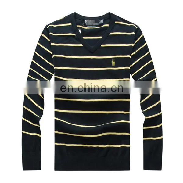 Long sleeve T shirt Mens Striped T shirt cotton plain v neck swearter