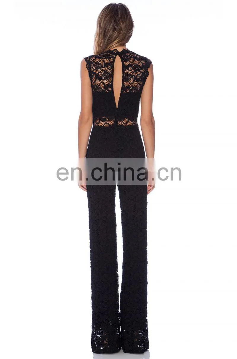Black Sleeveless Sexy Lace Jumpsuits