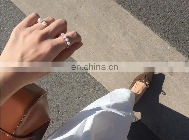 2PCS/Set Contracted design Beautiful and Elegant Pearl Zircon Women's Pearl Finger Ring