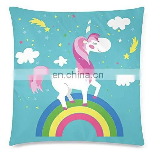 OEM Custom LOGO Colorful Cartoon Rainbow Unicorn Home Decor New Design Pillow Case Car Seat Cushion Cover