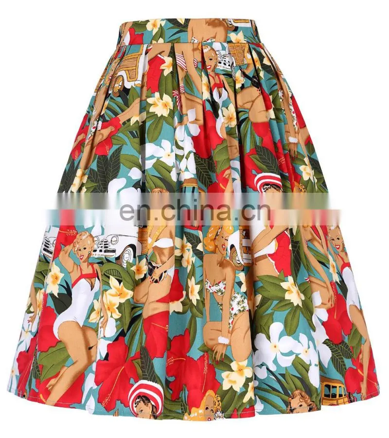 Grace Karin Women's Vintage Retro Pleated Cotton Print A-Line Skirt 5 Patterns CL010401-1