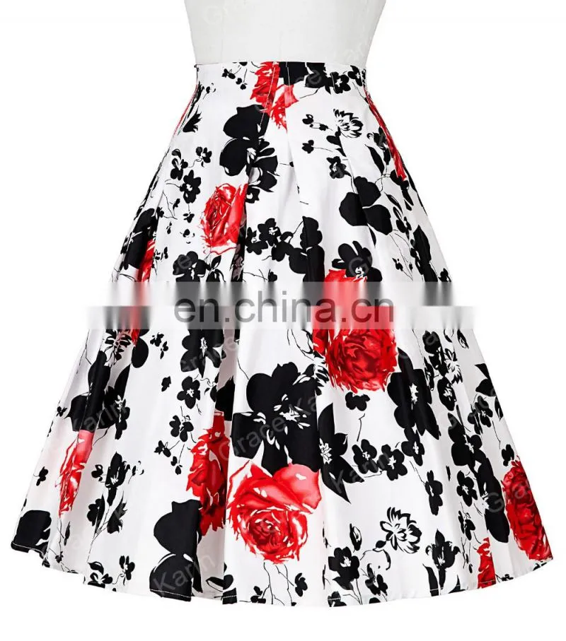 Grace Karin Occident Vintage Retro 50s Floral Pattern Cotton Skirt 9 Patterns CL008925-3