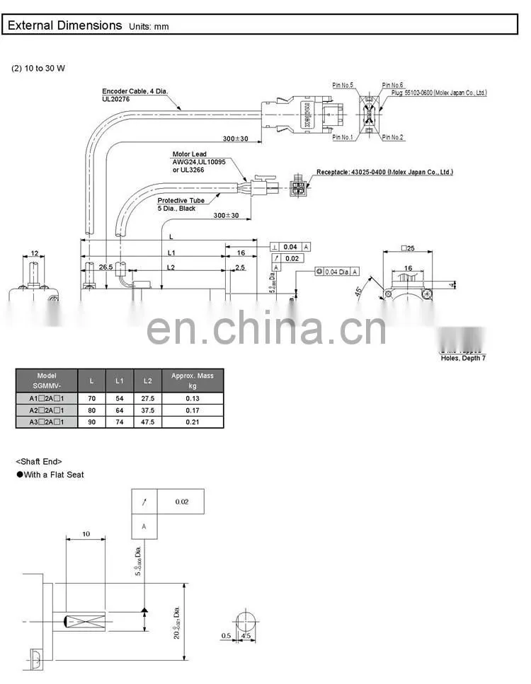 YASKAWA 30w low inertia mini ac servo motor SGMMV-A3A2A21