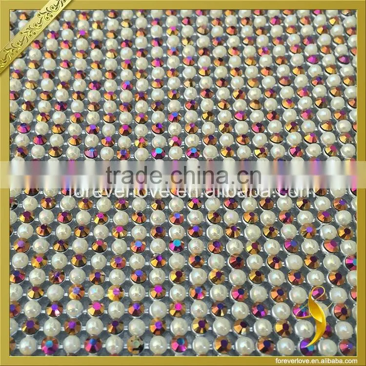 Wholesale Hotfix Design Round Ceramic Crystal Rhinestone Mesh Sheets for Bag FRM-176
