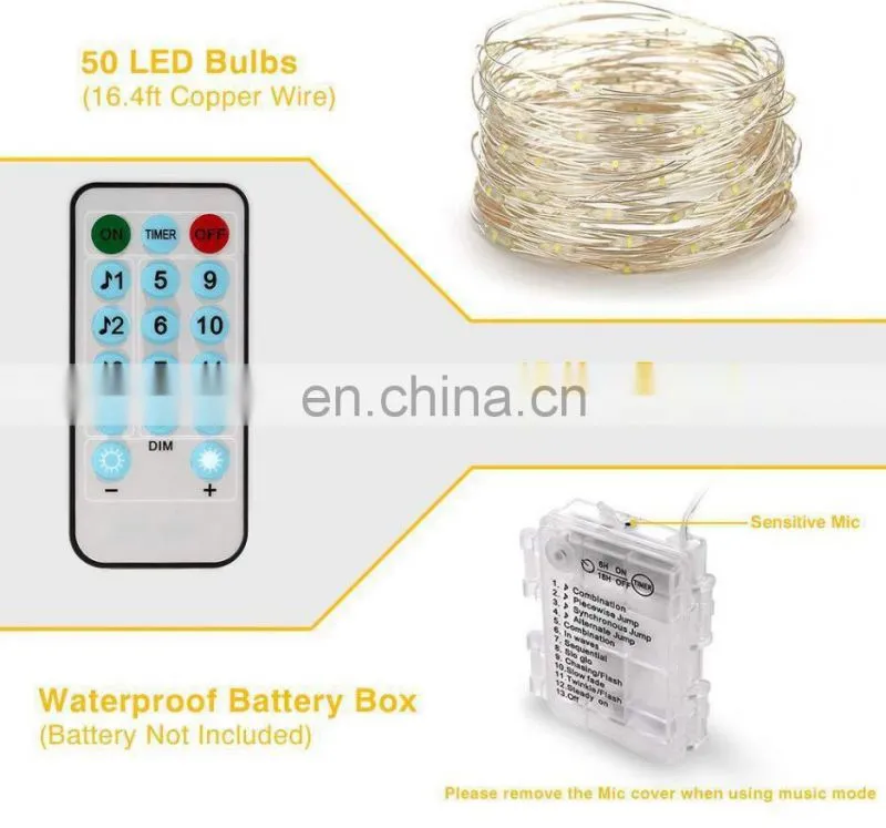 IP65 2020 amazon USB battery box New Fairy Music Christmas LED Copper holiday string Lights With Remote Control