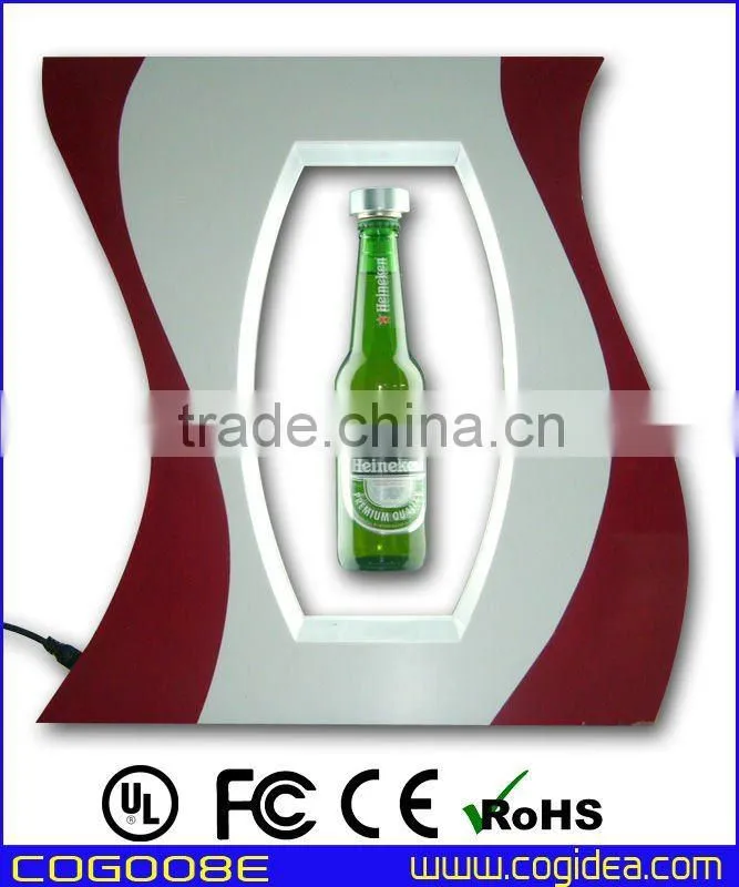 S shape design acrylic magnetic levitating display levitating beer bottle display