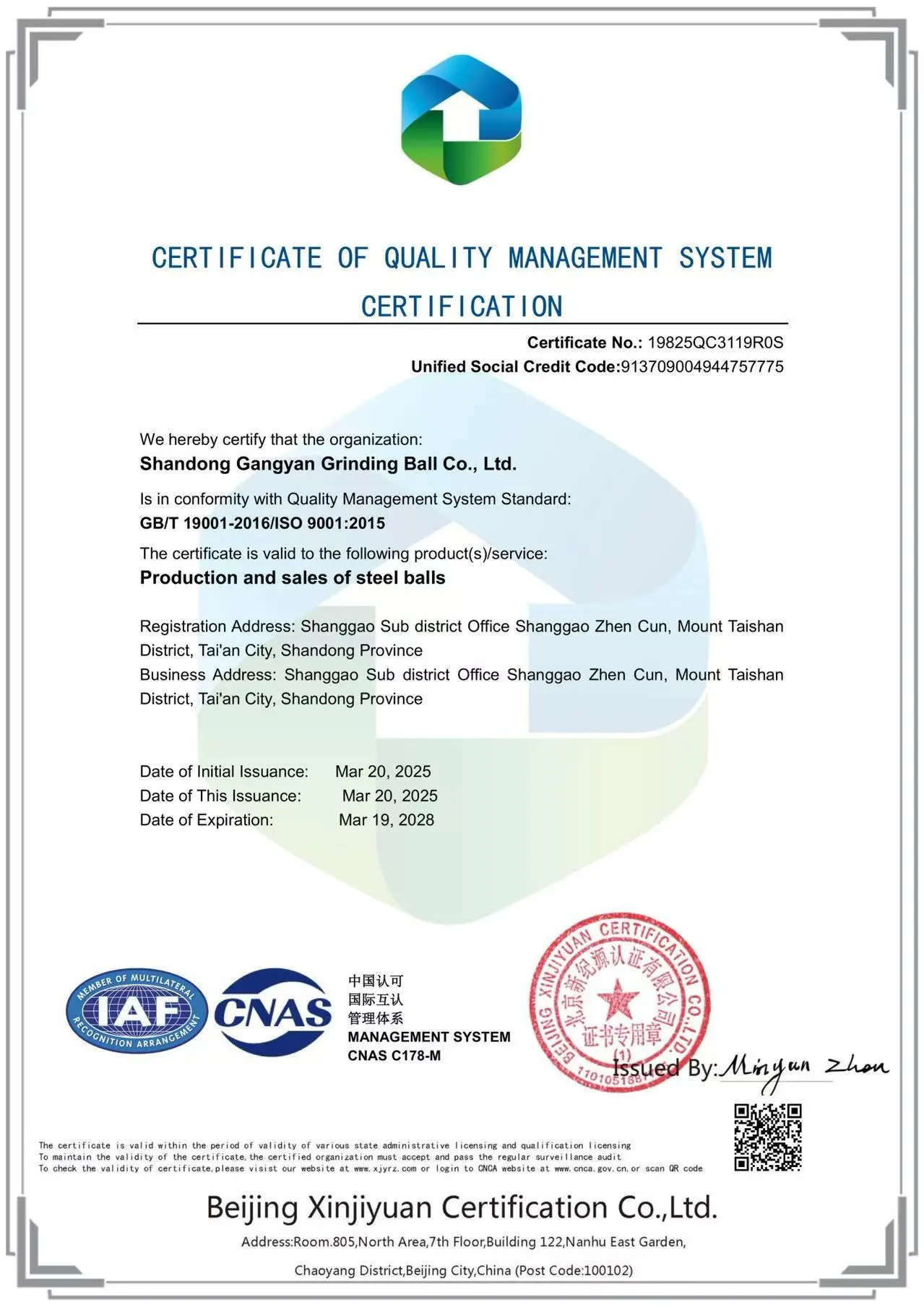 CERTIFICATE OF QUALITY MANAGEMENT SYSTEMCERTIFICAT