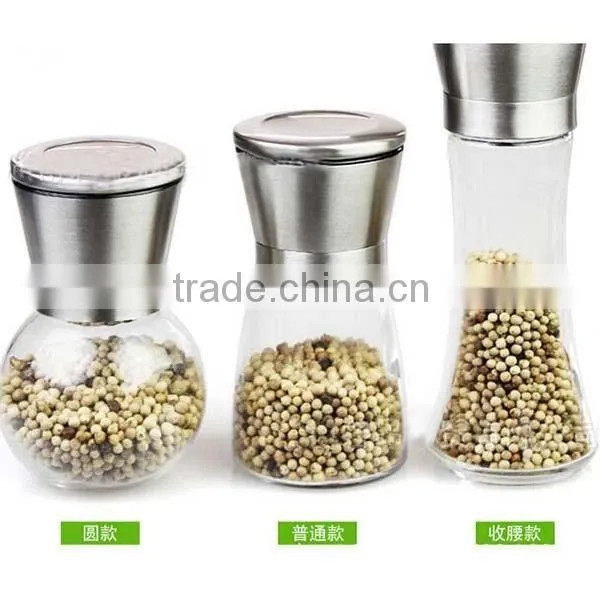 High quality Brushed Stainless Steel Salt and Pepper Grinder Set- With Glass Bottle Salt and Pepper Shakers