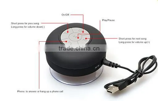 2015 Portable Waterproof Bluetooth Speaker Shower speaker Car Handsfree Receive Call & Music Suction Phone
