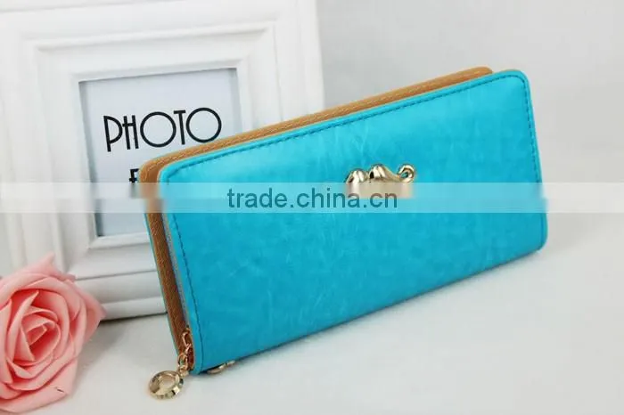 Women's Classic Multifunction PU blue coin purse wallet with Mustache