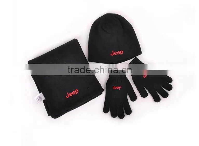 Wholesale 2013 cheap JEEP fitted knitted beanie hat Gloves and scarf