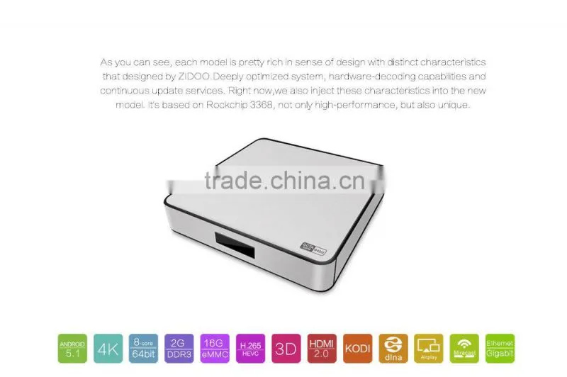 Zidoo x6 pro Android 5.1 TV Box Fully loaded Kodi RK3368 Octa Core 64Bit 2G/16G WIFI 5.8G