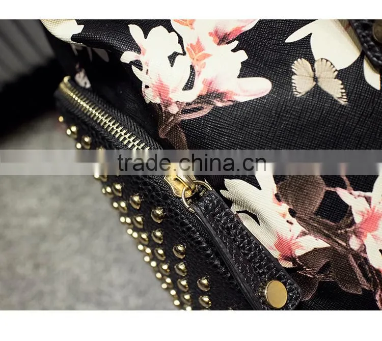 women butterfly printed backpack fashion rivet school bags