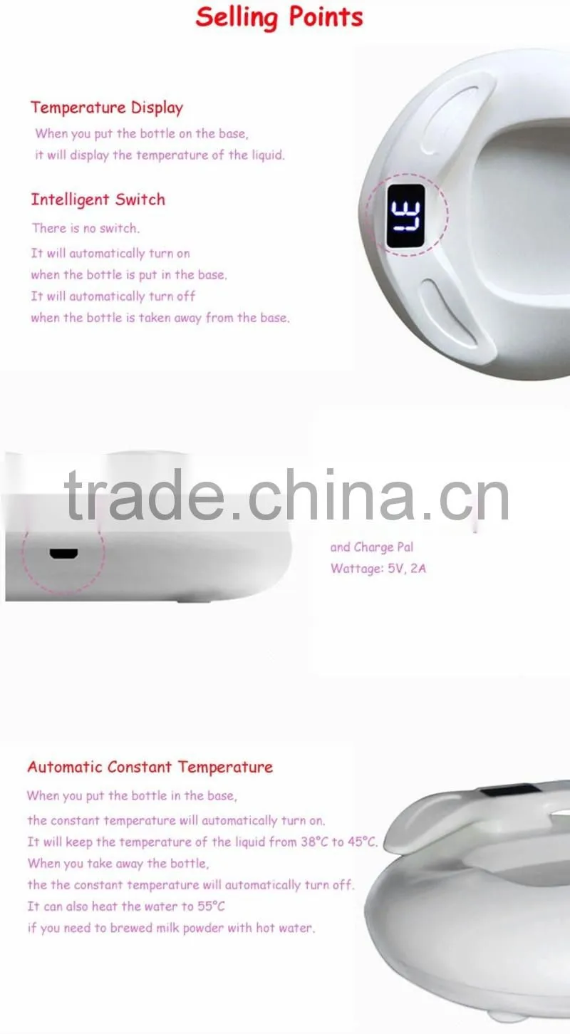 New design high borosilicate glass baby feeding bottle pink green bule color with temperature sensing base