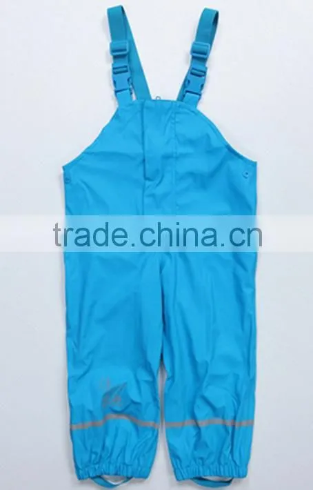 kids PU rain pant bib with reflective tape wholesale