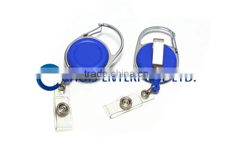 Promotion Custom Carabiner Hook Plastic Badge Reel, Retractablce Badge Holder