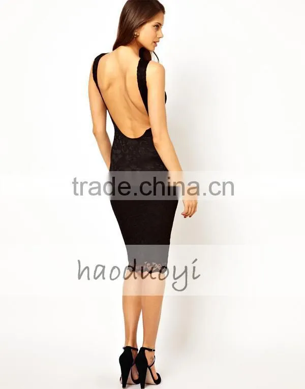 2014 HIgh-Rank quality fabrics lace U backless lace sexy elastane v front dresses
