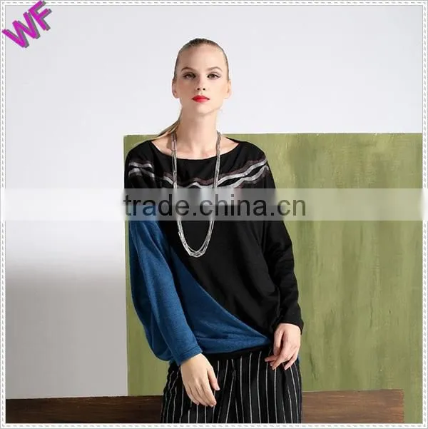 Top fashion Batwing sleeve Knitted woman model simple blouse