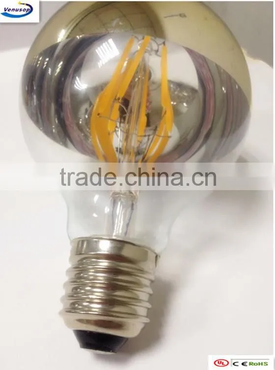6W 8W G80/G95/G125 LED FILAMENT GLOBE LIGTHS HALF CHROME/MIRROR DIMMABLE 120V E26