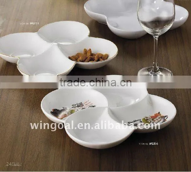 Wingaol new design porcelain chip and dip snack plate