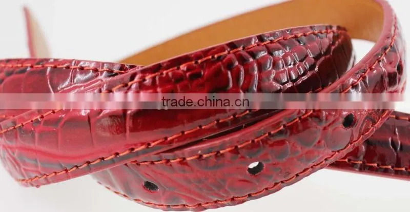 Women's Classic patent PU leather belt with Gold buckle /CROCO Faux leather belt for lady