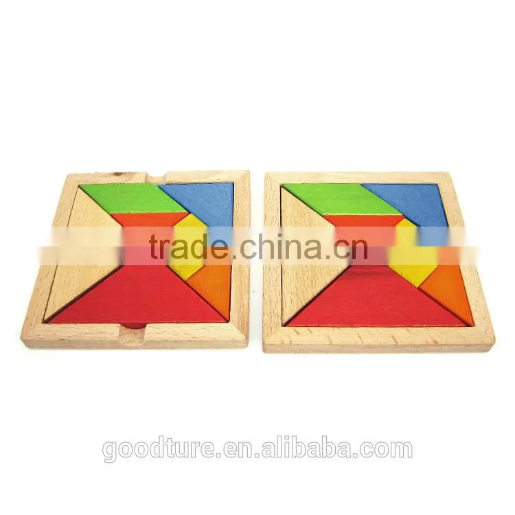 2015 Hot Sale Wooden IQ Intelligent Puzzle Tangram Seven Pieces Puzzle Model Number GAD1132