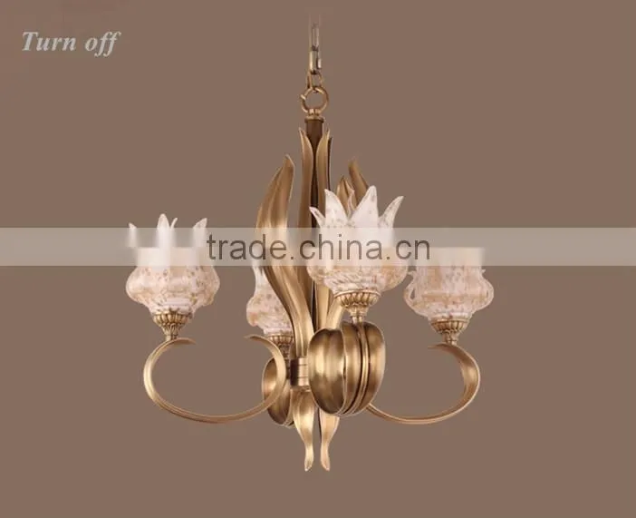 Modern Glass Chandelier Vintage Retro Brass Copper Metal Chandelier Lustrous Patterned Glass Hanging Lighting