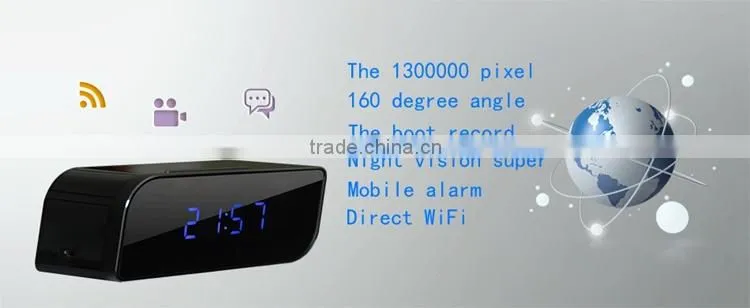 Night Vision 720P HD WIFI CLOCK Wifi Clock Mobile Phone Alarm Clock P2P Wifi Pinhole Hidden Alarm Clock Camera
