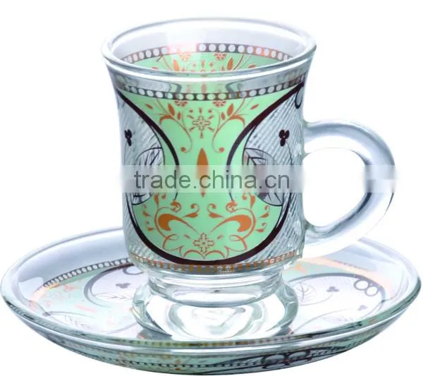 Customized glass coffee cup and saucer set