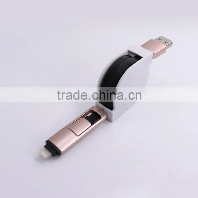 2016 Creative two sided flat USB Cable, Retractable Noodle 2 in 1 usb charging cable CE FCC ROHS