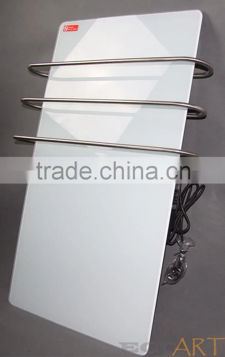 Far Infrared Wall Mounted Bathroom Glass Radiator with heated towel hangers